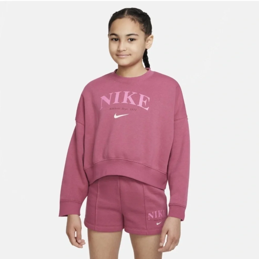 Nike Fleece Graphic Crew Athletic Pink Sweatshirt Girls Size XL Pullover
